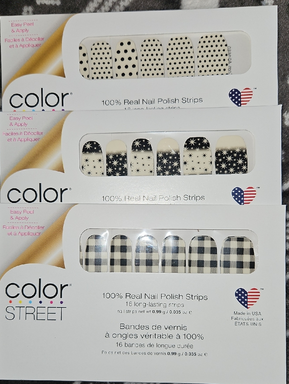 Color Street 3 clear sets Plaid About You Polka Dot-com Better Safe Than Starry